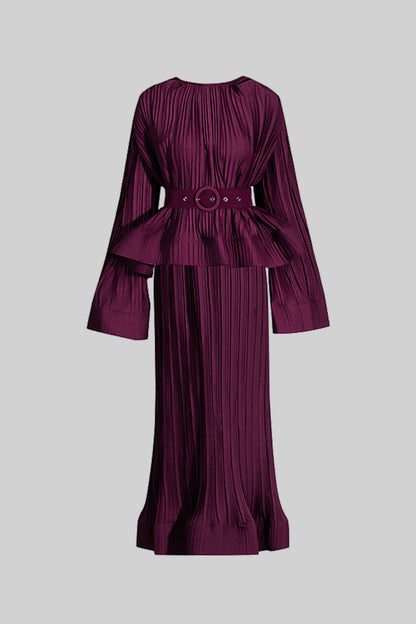 Conjunto Elegante Com Top Plissado E Saia Maxi - Burgundy