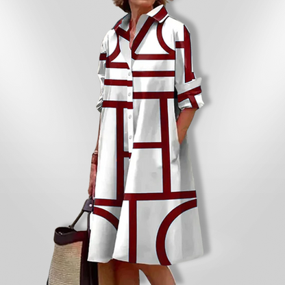 Helen™| Vestido midi com estampa geométrica