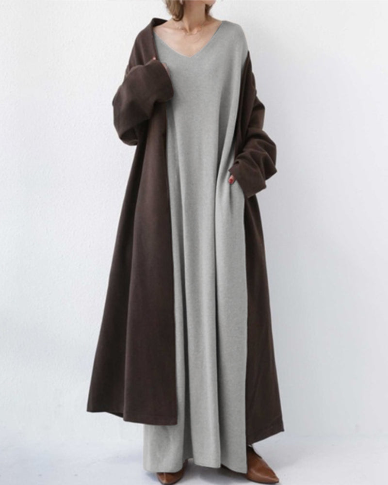 Laluna® | Vestido moderno de manga comprida e decote em V