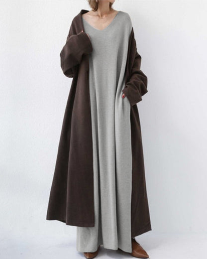 Laluna® | Vestido moderno de manga comprida e decote em V