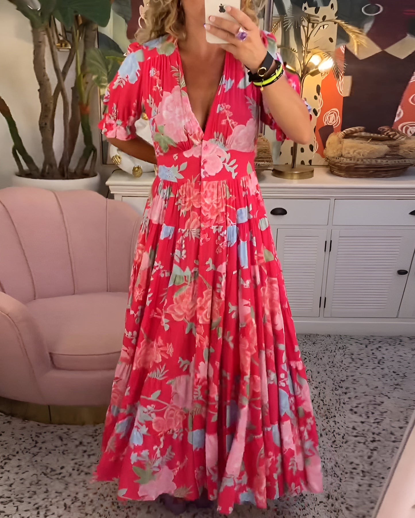 Carine | Vestido com bolso e decote em V com estampa floral