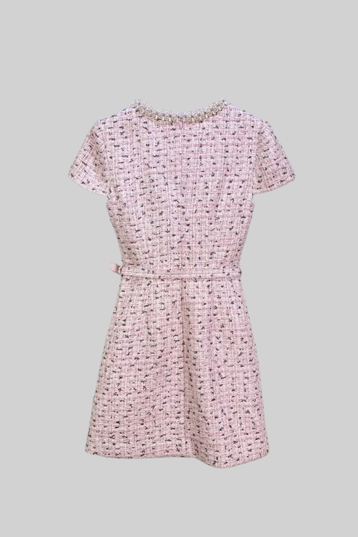 Vestido Mini Texturizado Elegante Com Mangas Curtas E Cinto Acondicionado - Rosa