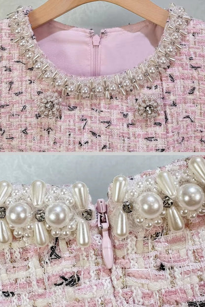 Vestido Mini Texturizado Elegante Com Mangas Curtas E Cinto Acondicionado - Rosa