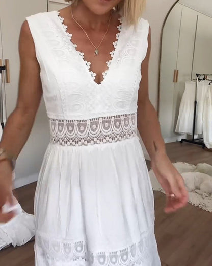 Charlotte - Vestido de renda artesanal com decote em V