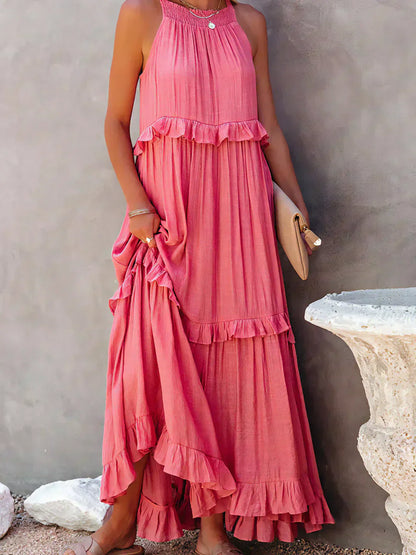 Sarah | Vestido longo com babados e alças finas