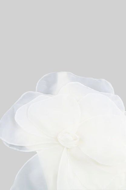 Vestido Mini Floral de Organza Volumosa 3D - Branco