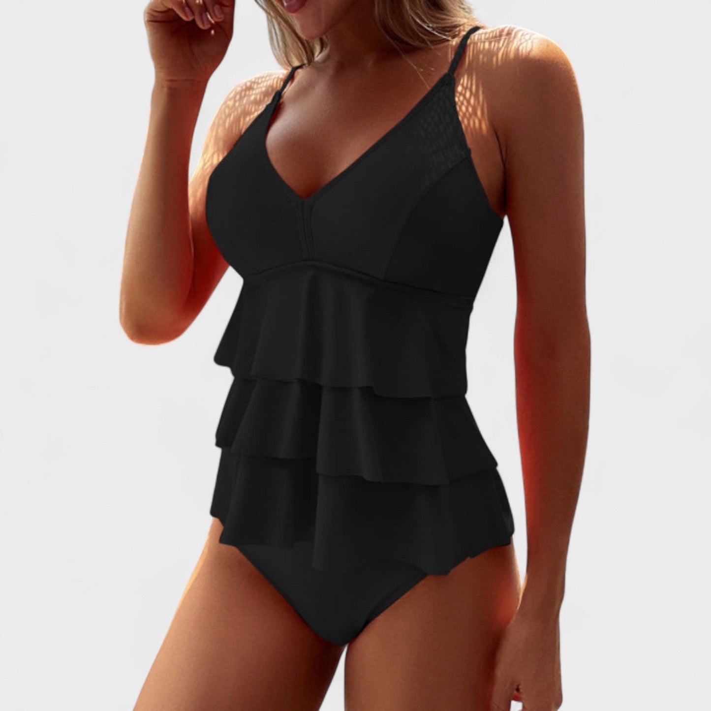 Lia – Fato de Banho Liso com Folhos Elegantes