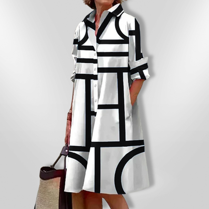 Helen™| Vestido midi com estampa geométrica