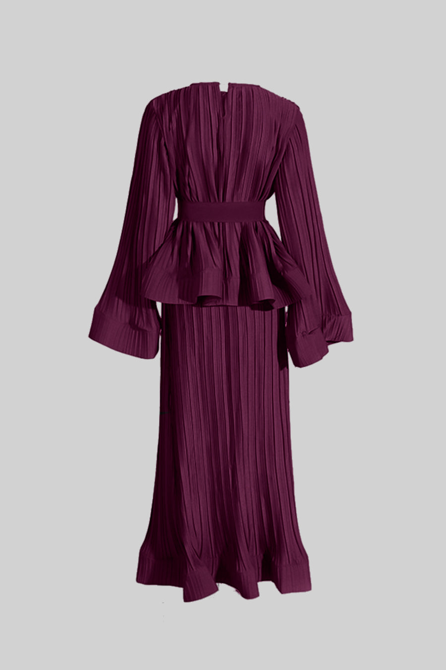 Conjunto Elegante Com Top Plissado E Saia Maxi - Burgundy