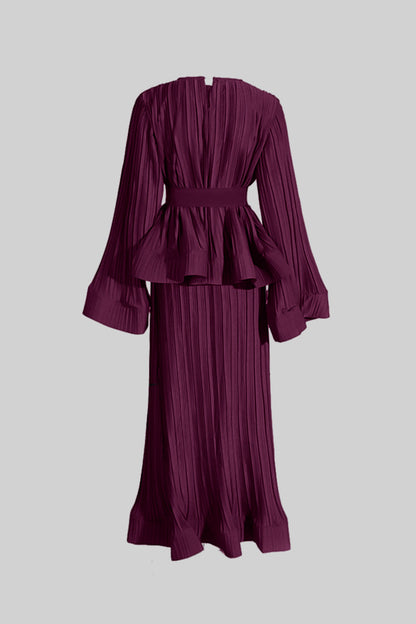 Conjunto Elegante Com Top Plissado E Saia Maxi - Burgundy