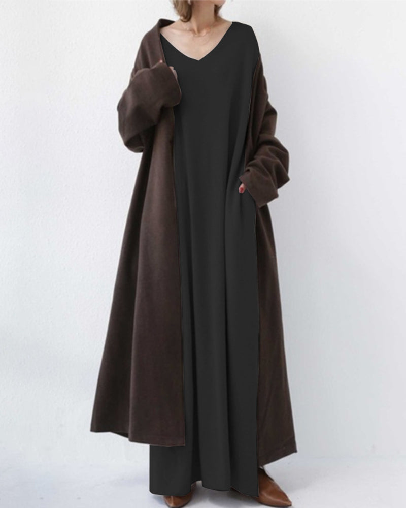 Laluna® | Vestido moderno de manga comprida e decote em V