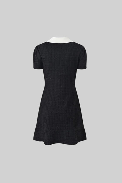 Vestido Mini de Manga Curta com Aplicações - Preto