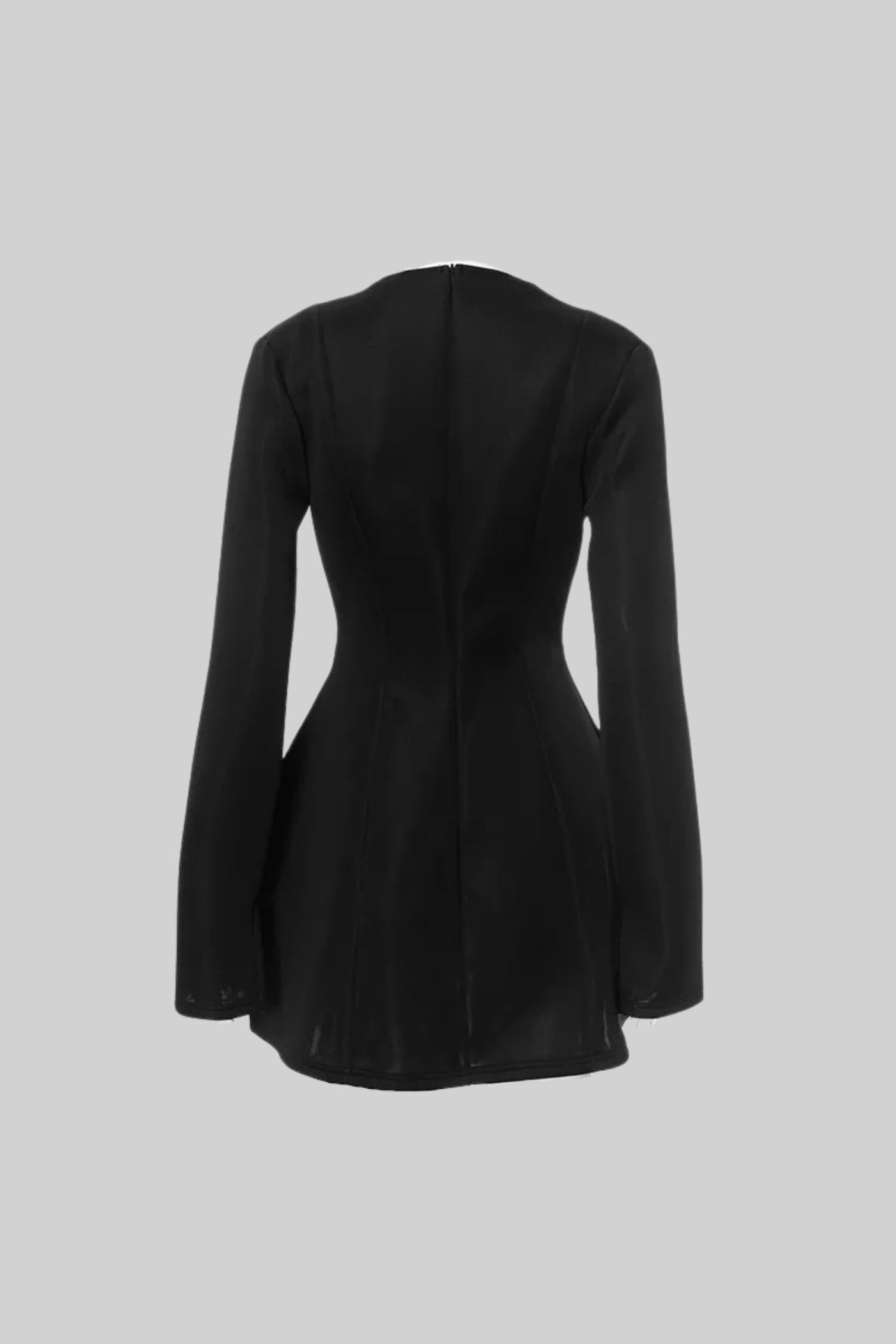 Vestido Blazer de Manga Longa com Decote em V Profundo - Preto