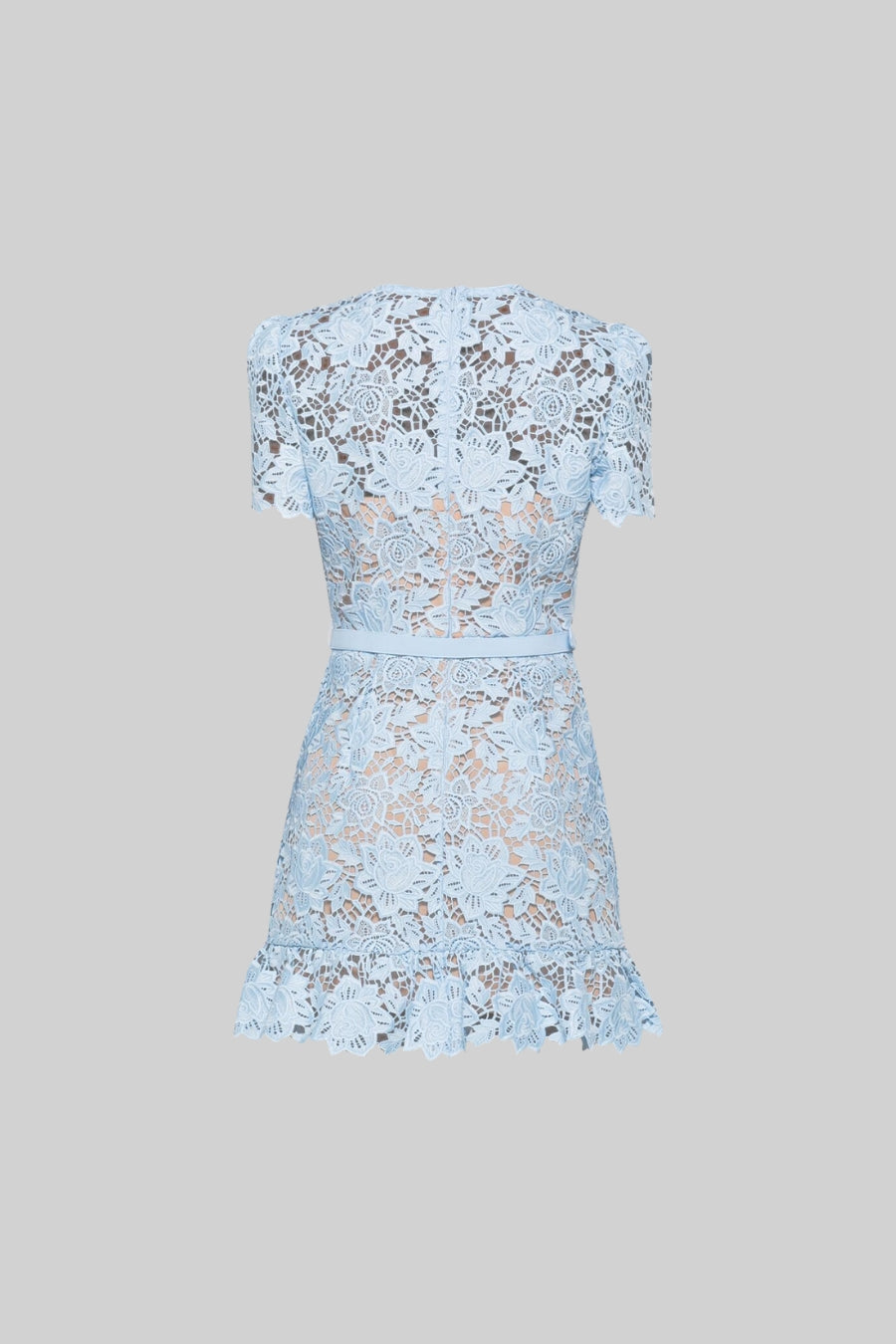 Vestido Floral Bordado de Manga Curta - Azul