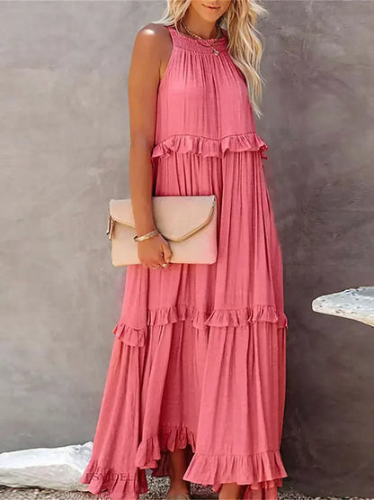 Sarah | Vestido longo com babados e alças finas