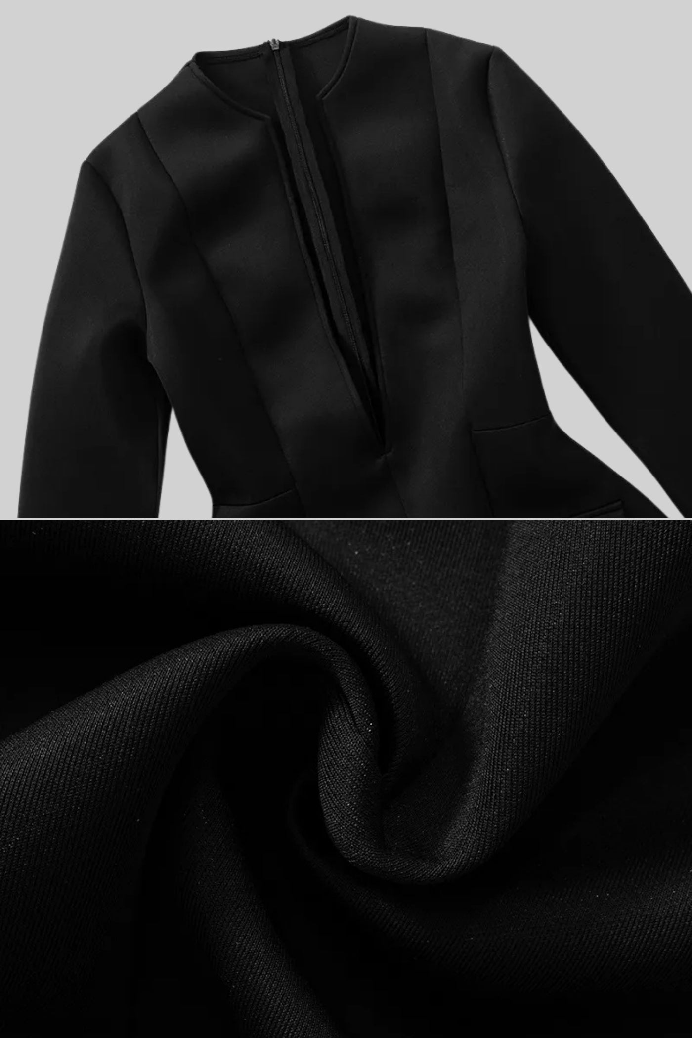 Vestido Blazer de Manga Longa com Decote em V Profundo - Preto