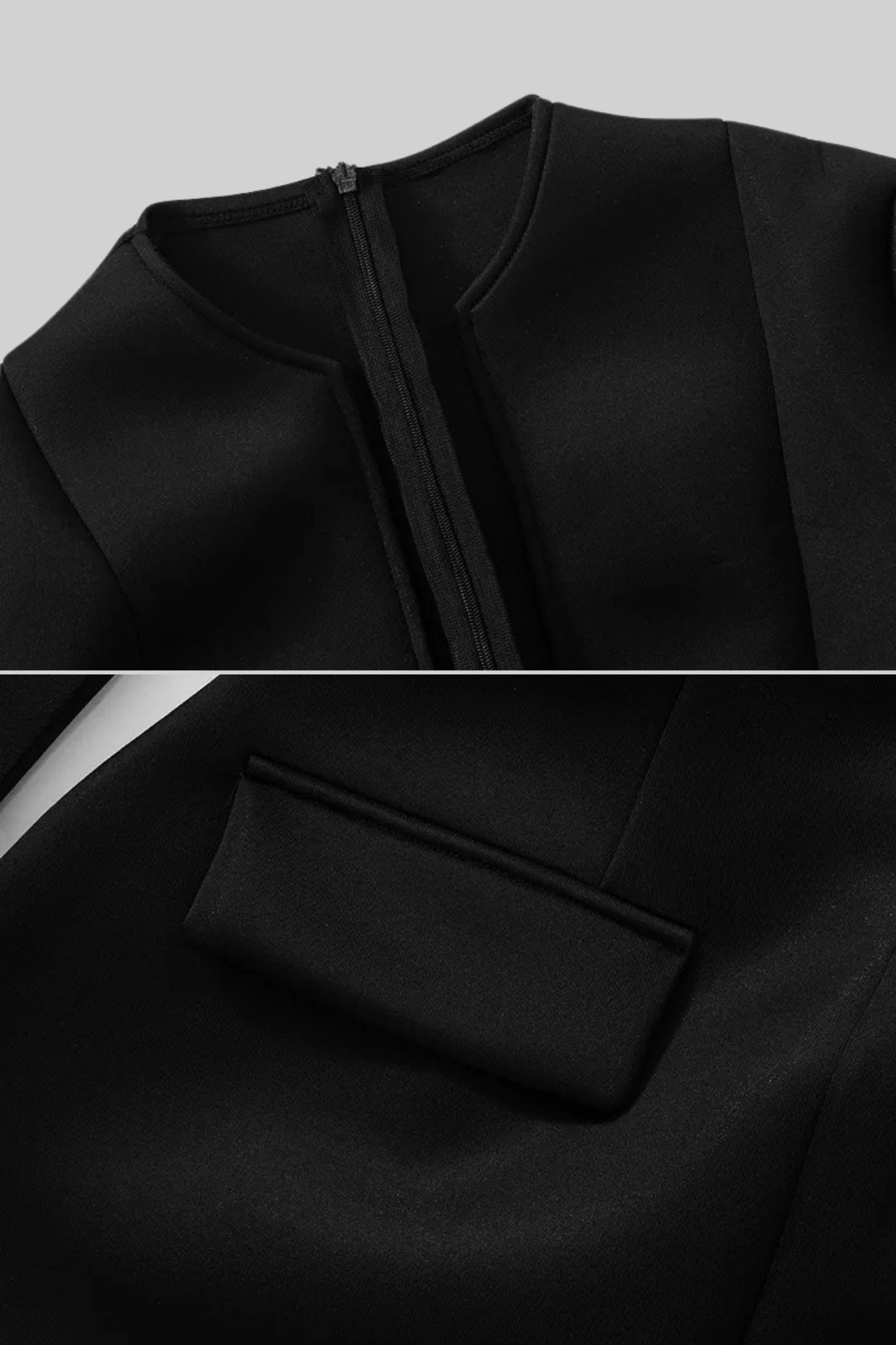 Vestido Blazer de Manga Longa com Decote em V Profundo - Preto