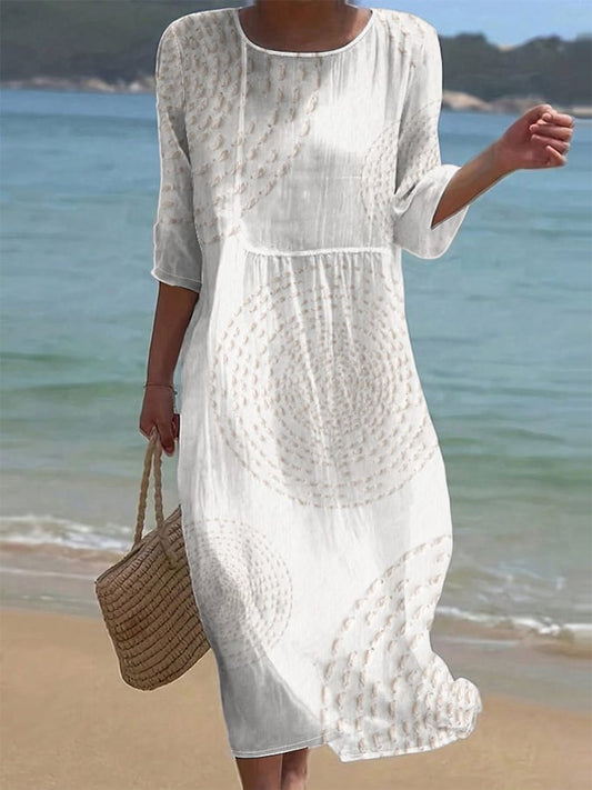 Carla - Vestido casual com gola redonda e mangas médias e estampa floral