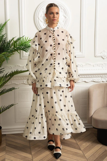 Vestido Maxi de Poás com Mangas Volumosas e Laço Statement na Cintura - Ivoire