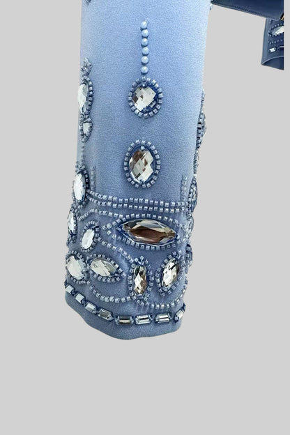 Conjunto com Aplicações de Diamantes e Mini Saia - Azul Bebé