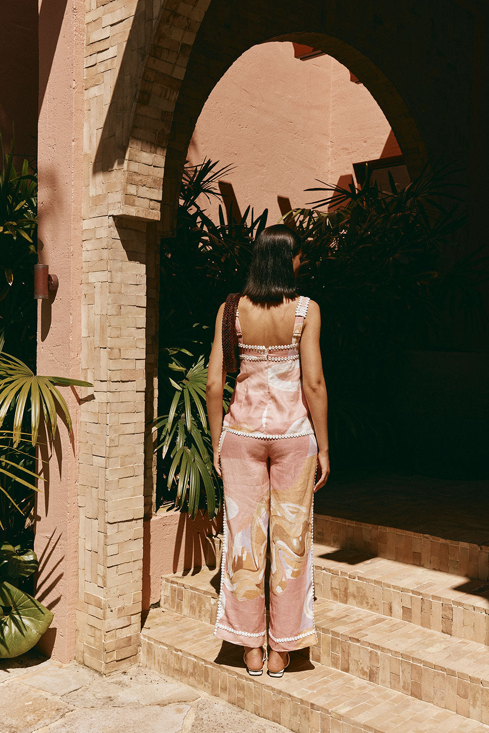 Calça de verão de cintura alta com estampa artística – estilo europeu