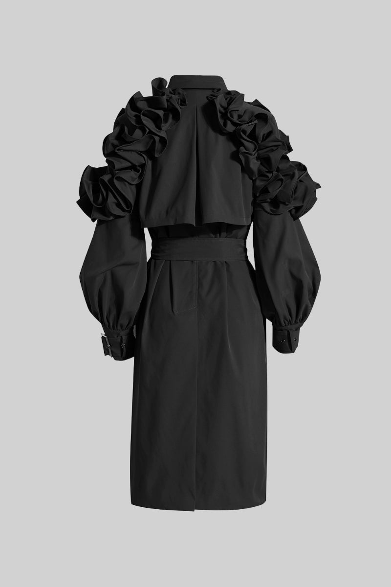 Casaco Trench com Babados - Preto