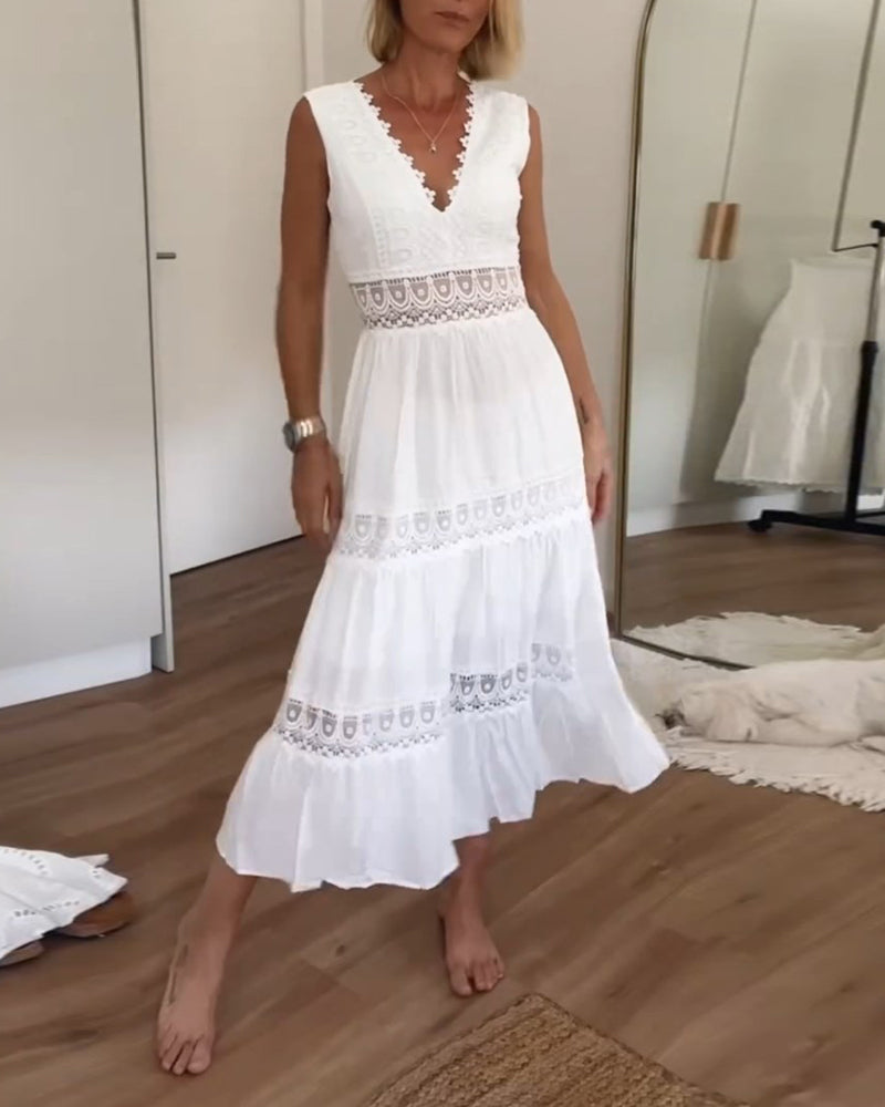 Charlotte - Vestido de renda artesanal com decote em V