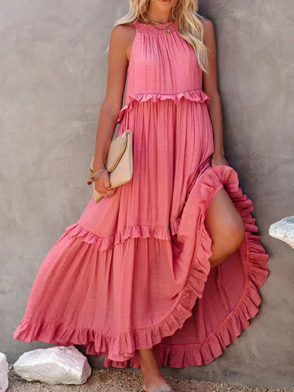 Sarah | Vestido longo com babados e alças finas
