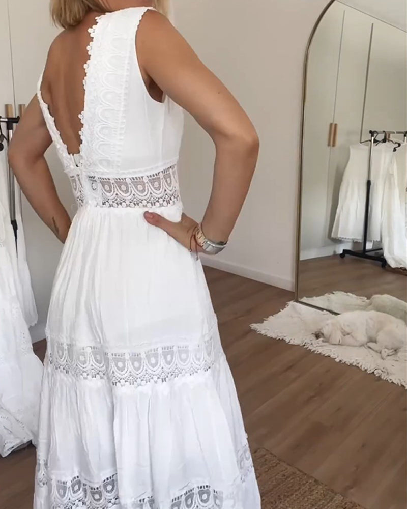 Charlotte - Vestido de renda artesanal com decote em V