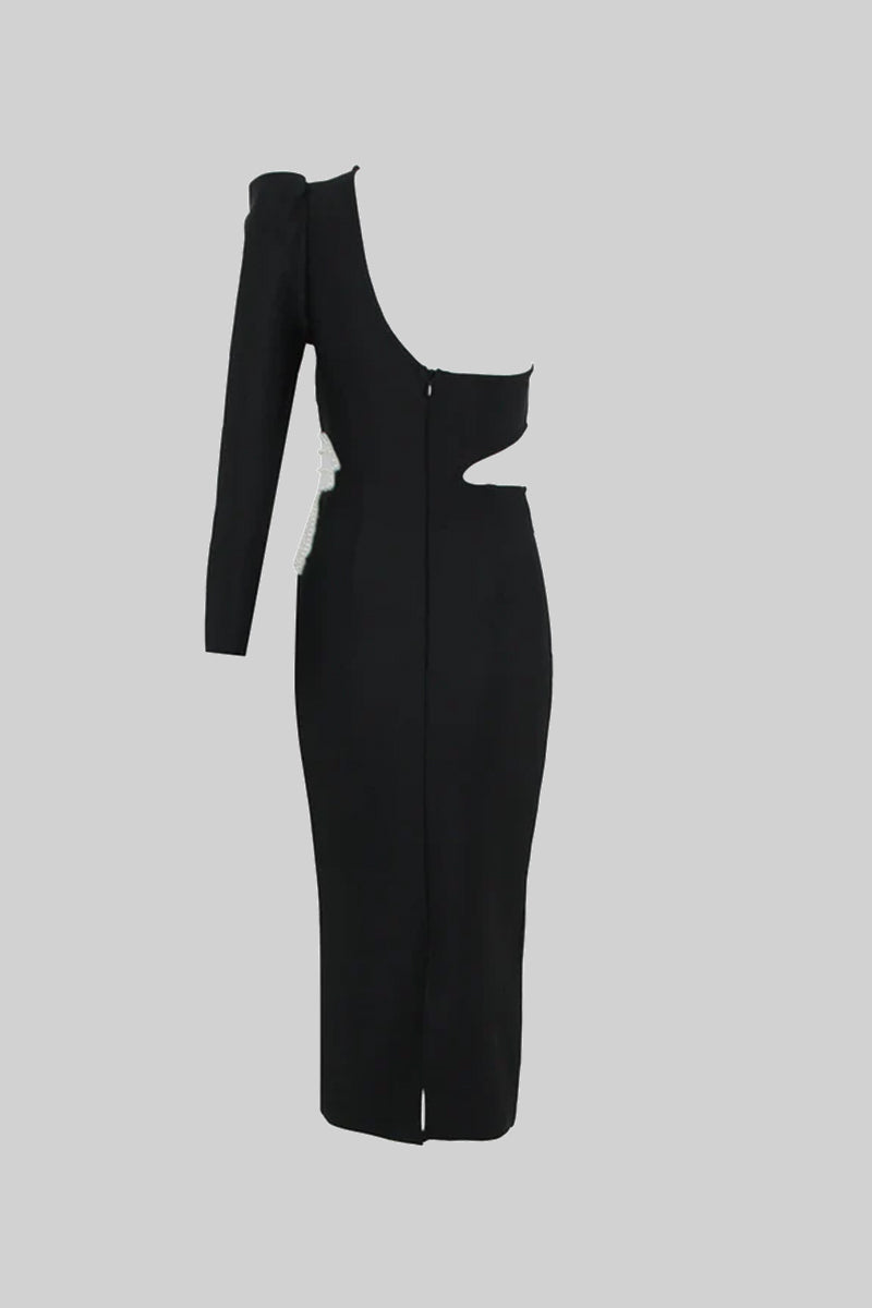 Vestido Midi com Detalhe Floral Contrastante - Preto