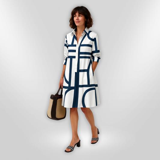 Helen™| Vestido midi com estampa geométrica