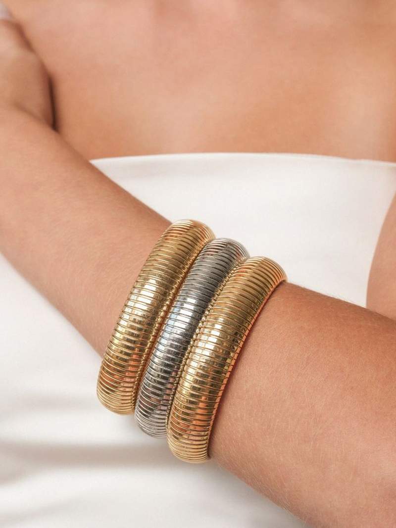 Bracelete canelada 14K