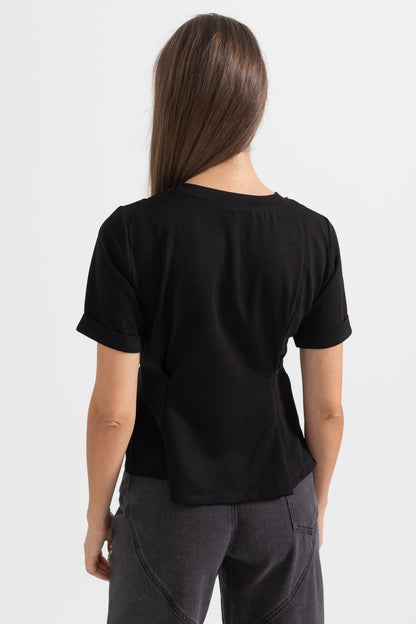 Top Plissado Assimétrico com Correntes nos Ombros - Preto