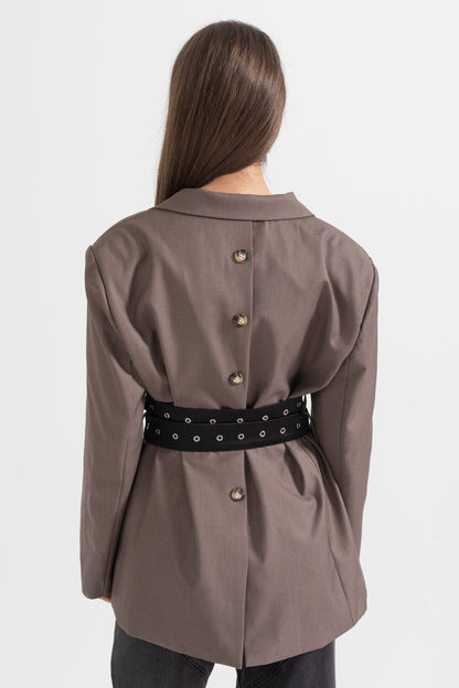 Blazer Contemporâneo Com Cinto Duplo - Castanho