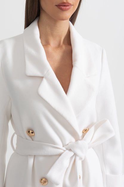 Casaco Longo Elegante com Design de Lapela Larga - Branco