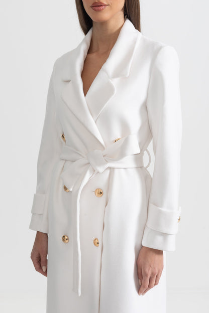 Casaco Longo Elegante com Design de Lapela Larga - Branco