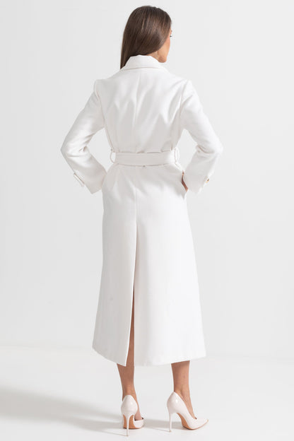Casaco Longo Elegante com Design de Lapela Larga - Branco