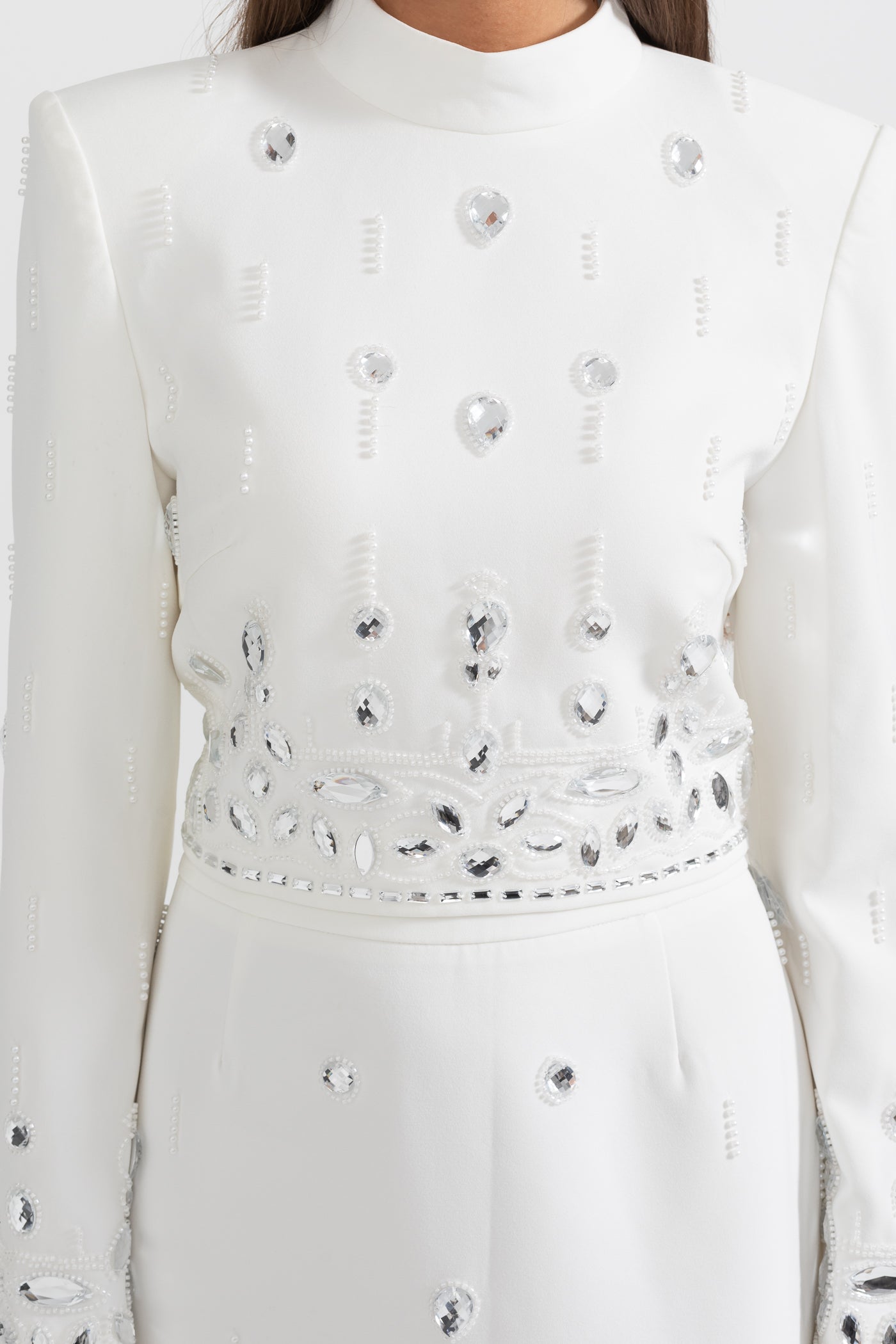 Conjunto com Saia Maxi Embelido com Diamantes - Branco