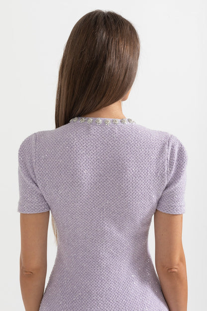 Vestido Mini Texturizado Com Bolsos Frontais - Roxo