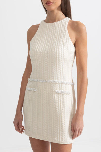 Vestido Mini Texturizado Elegante Sem Mangas - Ivoire