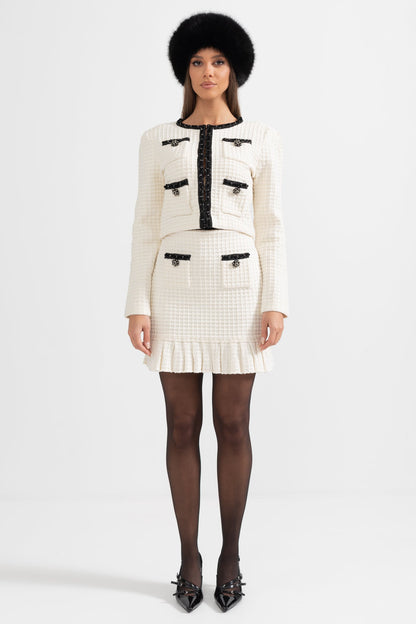 Conjunto Tweed Co-Ord com Detalhes Pretos - Ivoire