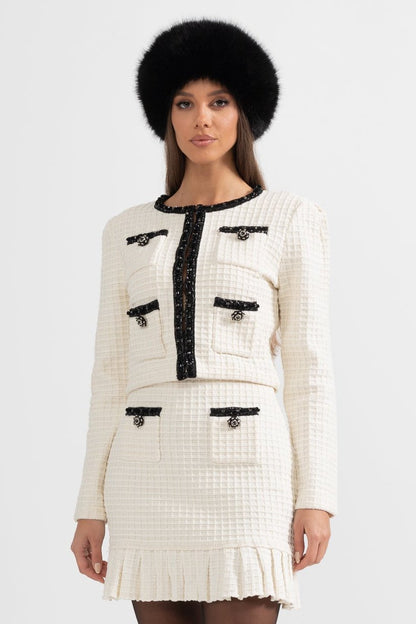 Conjunto de Tweed com Detalhes Pretos - Ivoire