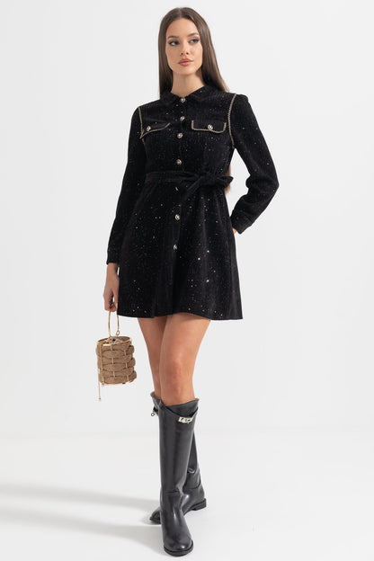 Vestido Elegante com Detalhe de Costura em Contraste - Preto