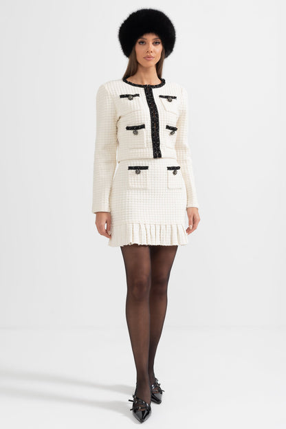 Conjunto Tweed Co-Ord com Detalhes Pretos - Ivoire