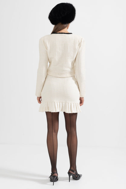 Conjunto Tweed Co-Ord com Detalhes Pretos - Ivoire