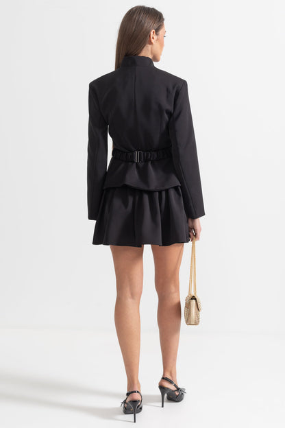 Conjunto de Duas Peças com Laços e Botões Dourados - Preto