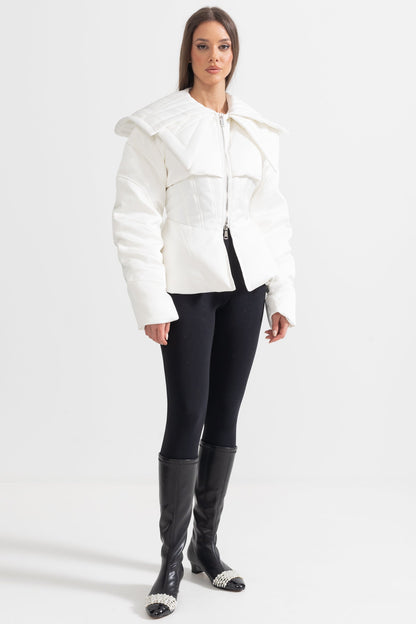 Casaco Puffer Estruturado Com Lapelas Oversized - Branco