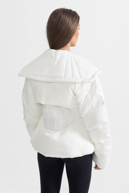 Casaco Puffer Estruturado Com Lapelas Oversized - Branco
