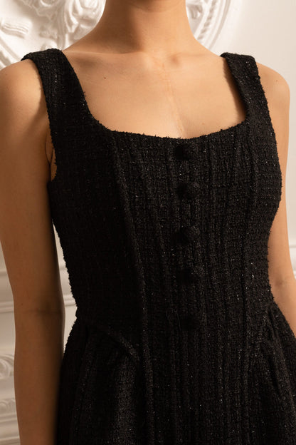 Vestido Mini Texturizado Sem Mangas Com Corpete - Preto