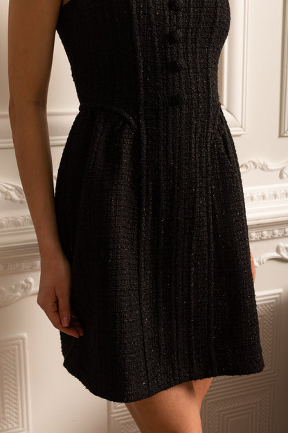 Vestido Mini Texturizado Sem Mangas Com Corpete - Preto